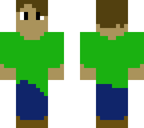 boy with green shirt, blue jeans, and brown hair