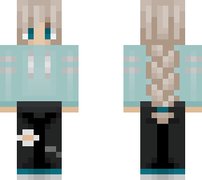 blonde girl in teal sweatshirt