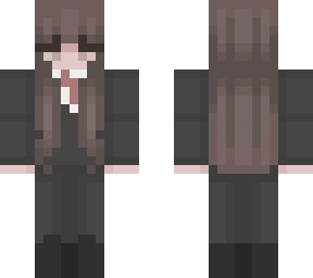 girl in a suit w/ out a mask