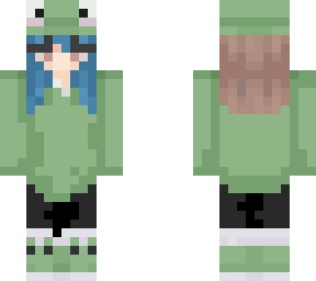 blue hair and frog hat