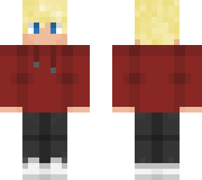 blonde boy in red sweater