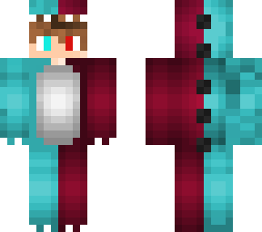 red and blue dino suit