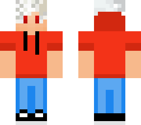 white hair red sweater
