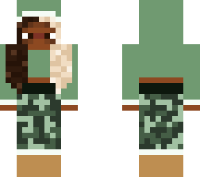 black girl in green fleece hoodie and camo trousers