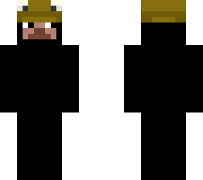 black with brown hat