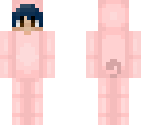 blue haired boy in a pig onesie