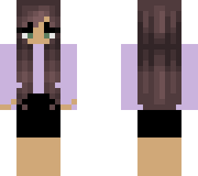 brown haired girl w/purple shirt and skirt
