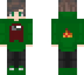 green hoodie boy with among us and sapnap fire logo