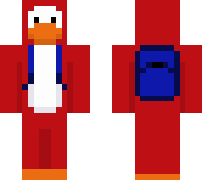 red penguin with backpack
