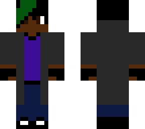 grey jacket with a purple shirt and green streak in hair