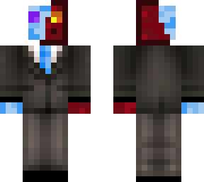 half ice half magma cube in a suit