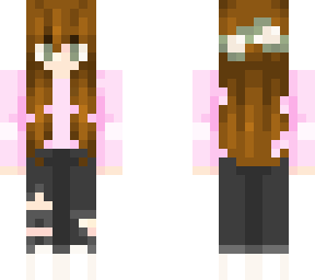 cute girl - brown hair - flower crown - green eyes - black ripped jeans