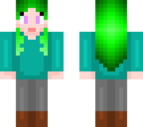 green haired girl with purple eyes