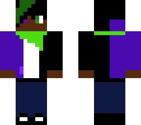 black and purple open jacket with green and purple eyes