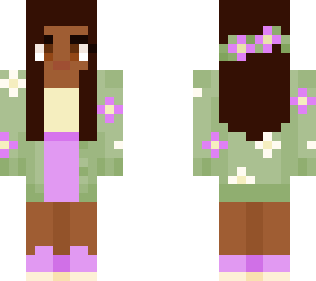 green flower cardigan purple and white flowers purple skirt