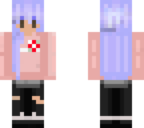 purple hair pink shirt skin