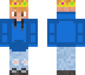 someone in blue hoodie and jeans w/crown