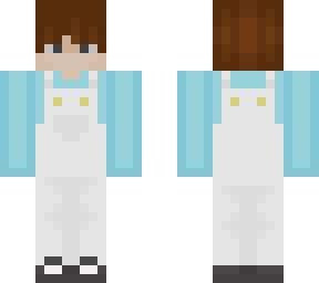white overalls with a blue sweater