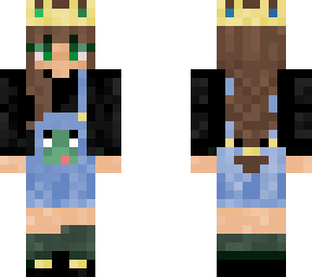 brown haired girl with a crown and frog dungarees