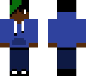 closed blue hoodie with green streak