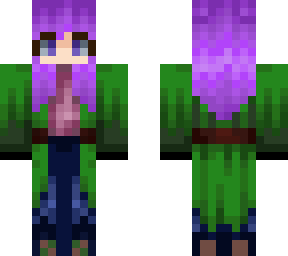 green coat purple hair