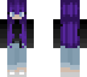 purple hair, blue jeaned girl