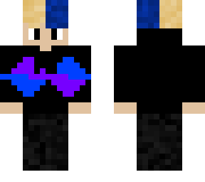 blue and blonde hair, black hoodie, with purple and blue design
