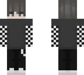checker sleeves with black pant and gray shirt