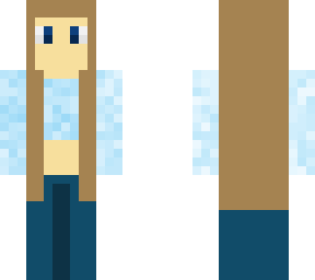 brunette girl with blue shirt.