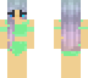 galaxy hair with green swimsuit. also a chat.