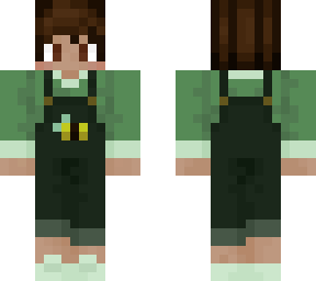 bee overalls + green shirt