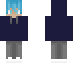blue hair and hoodie