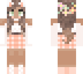 blush pink cute kitten ears plaid skirt flowers - brown skin