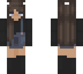 brown hair w/ in blue skirt