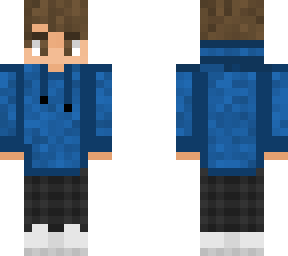 eboy with brown hair, brown eyes, blue hoodie, black pants, and white sneakers
