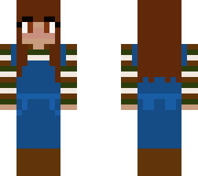 elf girl with green brown and white sweater with overalls