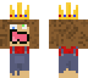 short crazy guy with big hair, overalls and a burger king crown