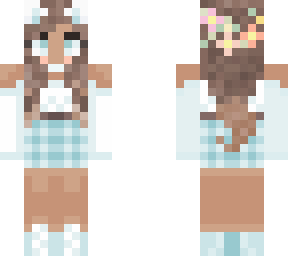 baby blue cute kitten ears plaid skirt flowers - brown skin