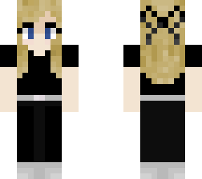 blonde hair blue eyes black outfit