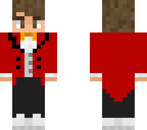 eboy with brown hair, brown eyes, red tux and orange bowtie