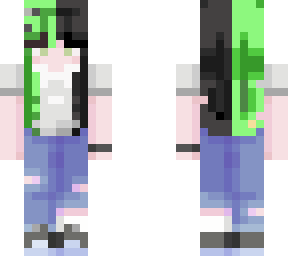 ~*grey sweatshirt girl with green split hair*~