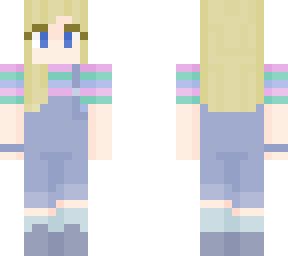 blonde hair blue eyes pink blue overalls