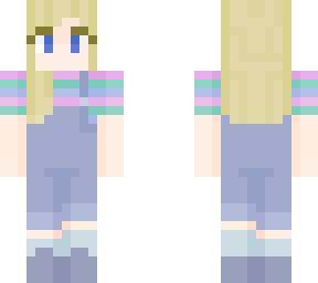 blonde hair blue eyes pink blue overalls
