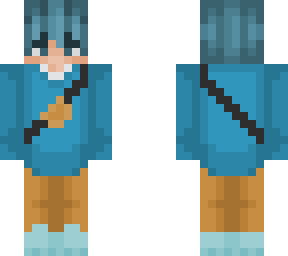 blue sweater with a fanny pack