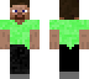 minecraft steve with a green shirt and black pants