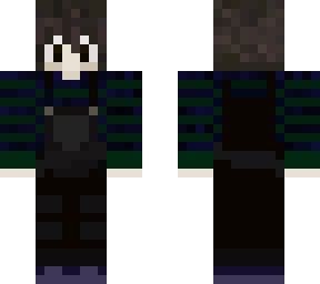 striped sweater and overalls :/