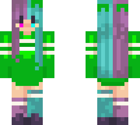 green, purple, and cyan girl