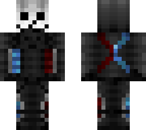half blue and red armor skull