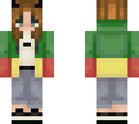 brown haired girl color block hoodie