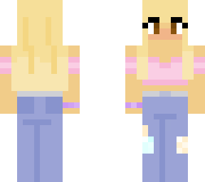 fluffy pink top w/ patchy jeans